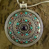 Amethyst and carnelian pendant necklace,