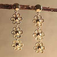 Gold plated flower dangle earrings,