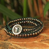 Leather and cultured pearl wrap bracelet,