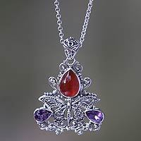 Carnelian and amethyst pendant necklace,
