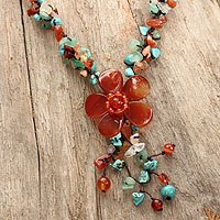 Agate and carnelian Y necklace,