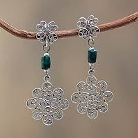 Chrysocolla filigree flower earrings,