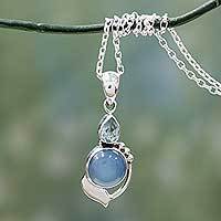 Blue topaz and chalcedony pendant necklace,