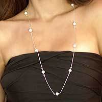 Pearl long chain necklace,