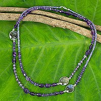 Iolite and amethyst beaded necklace,