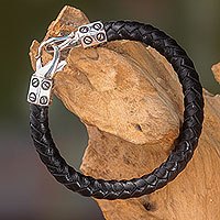 Leather and sterling silver bracelet,