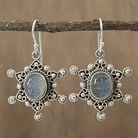 Rainbow moonstone dangle earrings,