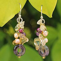 Pearl and amethyst cluster earrings,