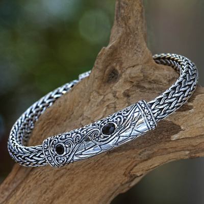 Mens onyx braided bracelet, Dragon Eyes