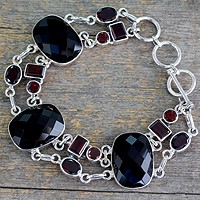 Onyx and garnet link bracelet,