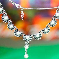 Cultured pearl flower necklace,