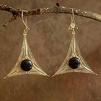 Gold vermeil onyx earrings,