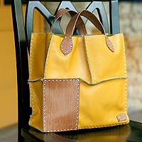 Leather handbag Urban Safari in Yellow Indonesia