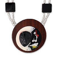 Obsidian and cedar pendant necklace,