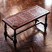 Cedar and leather coffee table,