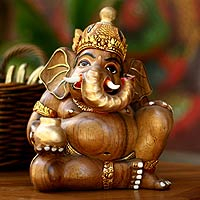 Wood sculpture Ganesha with Cupu Indonesia