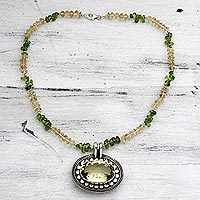 Citrine and peridot pendant necklace,