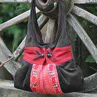 Hobo handbag Black Tribal Bouquet Thailand