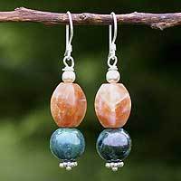 Calcite and chrysocolla dangle earrings,