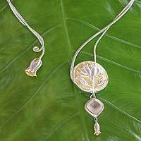 Gold accent rose quartz floral choker,