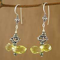 Lemon quartz and hematite dangle earrings,