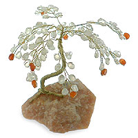 Gemstone tree Agate Leaves Crystal Dew on Citrine Rock Brazil