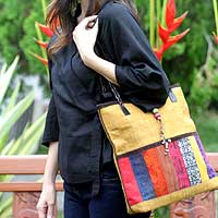 Leather and cotton handbag Natural Rhythm Thailand