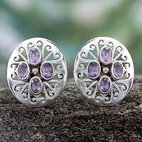 Amethyst button earrings,