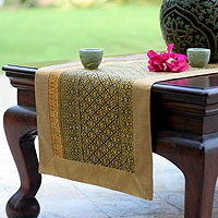 Silk and cotton table runner Banana Leaf Thailand