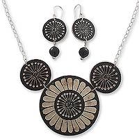 Dried gourd and ceramic floral jewelry set,