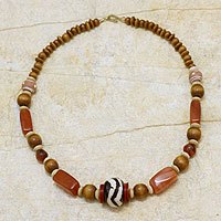Agate and bone beaded necklace,