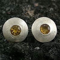 Citrine button earrings,