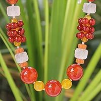 Carnelian and rose quartz beaded necklace,