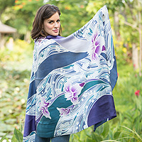 Silk batik shawl Blue Lotus Lake Thailand