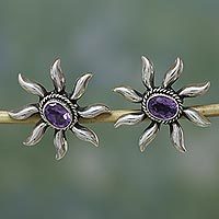 Amethyst button earrings,