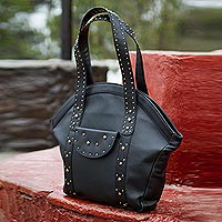 Leather tote handbag Andean Style Peru