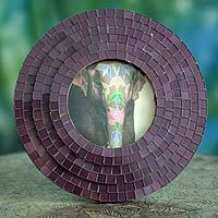 Glass mosaic photo frame Burgundy Illusion 3.5 diameter India