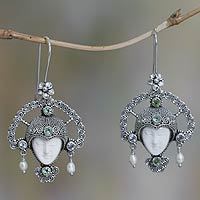 Cow bone and peridot pendant earrings,