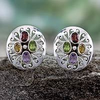 Amethyst and garnet burron earrings,