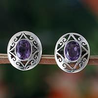 Amethyst button earrings,
