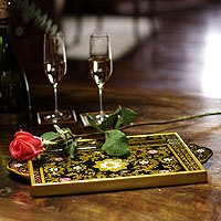 Reverse painted glass tray,
