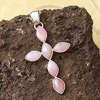 Rose quartz cross necklace,