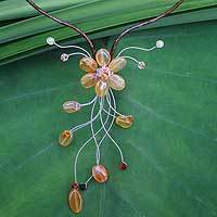 Carnelian and citrine flower necklace,