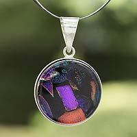 Dichroic art glass pendant necklace,