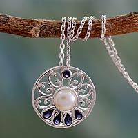 Cultured pearl and Iolite necklace,
