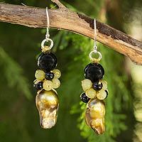 Cultured pearl and onyx beaded earrings,