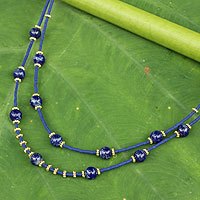 Gold accent lapis lazuli beaded necklace,