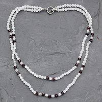 Moonstone and garnet beaded necklace,