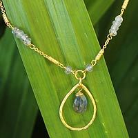 Gold plated labradorite pendant necklace,