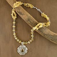 Citrine floral necklace,